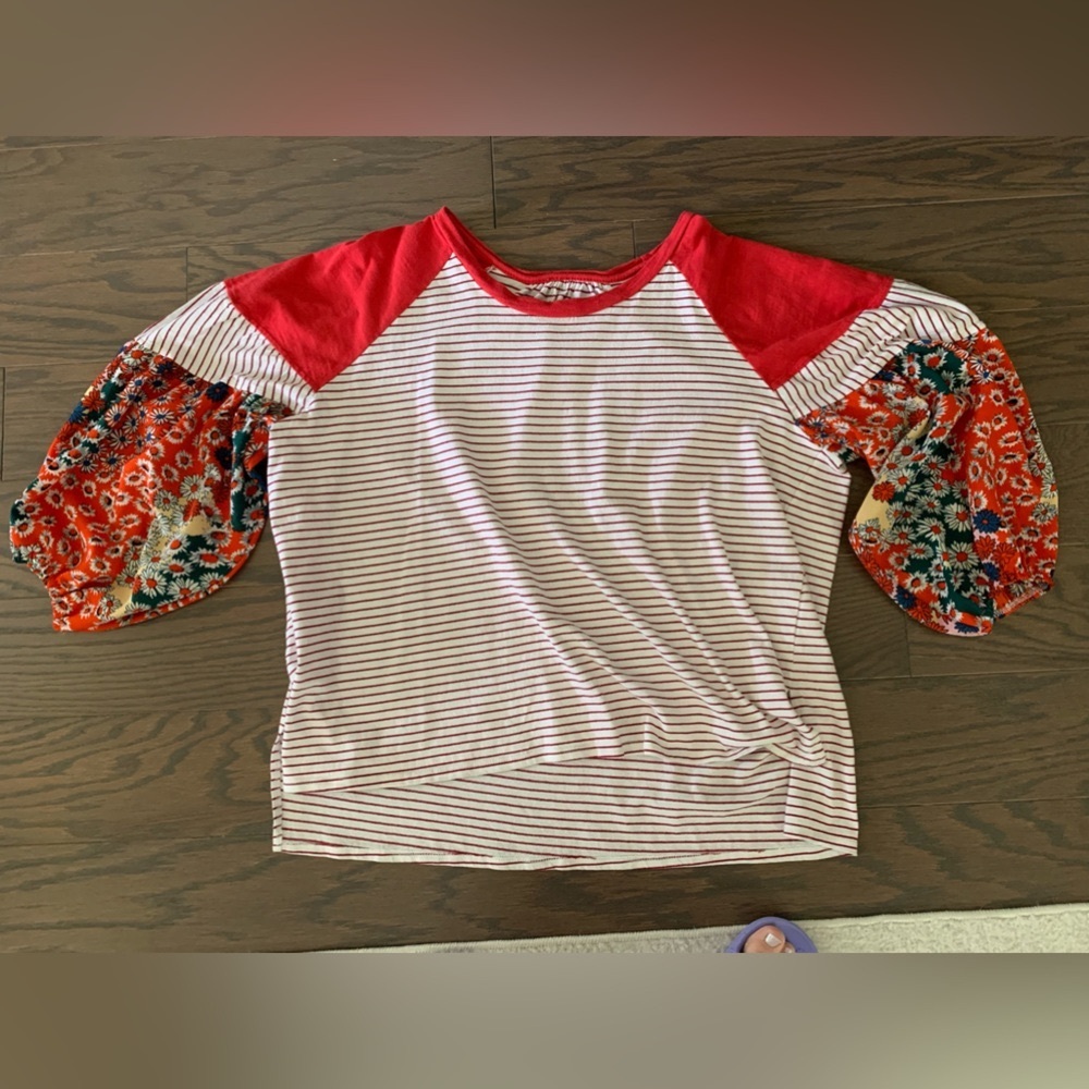 Red and White Striped Women's Top